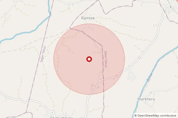 Map showing approximate area covered by Pincode 470221 — Udaypura Tiwari B.O, Sagar