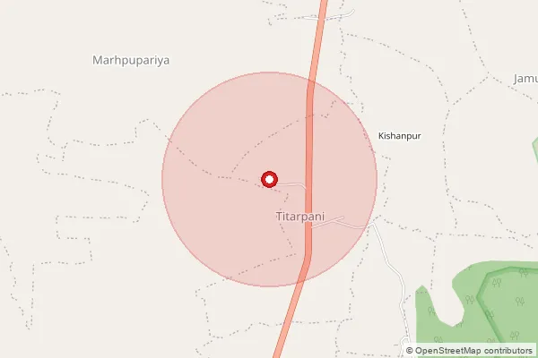 Map showing approximate area covered by Pincode 470223 — Madi Jamuniya B.O, Sagar