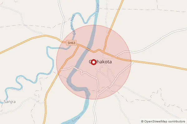 Map showing approximate area covered by Pincode 470229 — Garhakota S.O, Sagar
