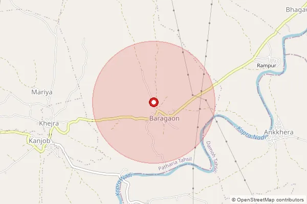 Map showing approximate area covered by Pincode 470661 — Damoh H.O, Damoh