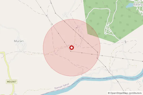 Map showing approximate area covered by Pincode 470664 — Ballarpur B.O, Damoh
