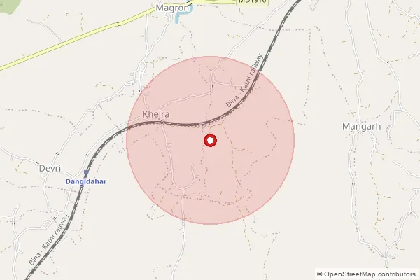 Map showing approximate area covered by Pincode 470669 — Tada B.O, Sagar