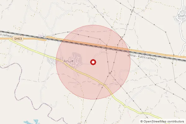 Map showing approximate area covered by Pincode 470771 — Gunji B.O, Damoh