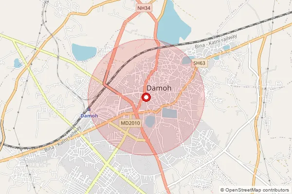 Map showing approximate area covered by Pincode 470881 — Korta B.O, Damoh