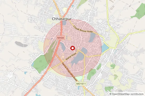 Map showing approximate area covered by Pincode 471105 — Bamitha S.O, Chhatarpur