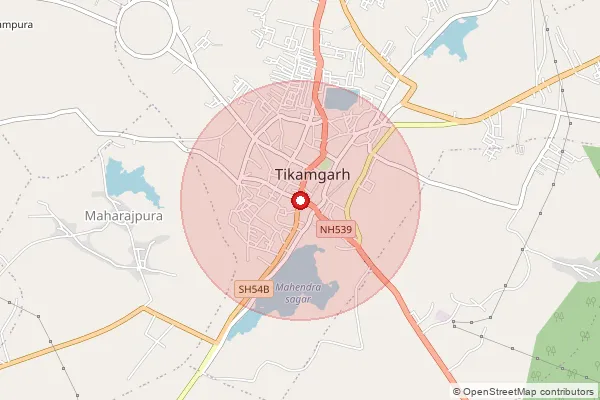 Map showing approximate area covered by Pincode 472001 — Tikamgarh H.O, Tikamgarh