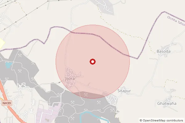 Map showing approximate area covered by Pincode 472246 — Chakarpur B.O, Niwari