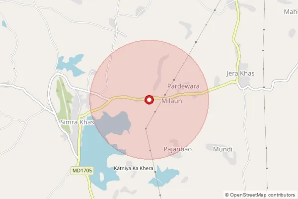 Map showing approximate area covered by Pincode 472337 — Beersagar B.O, Niwari