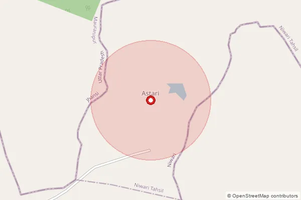 Map showing approximate area covered by Pincode 472447 — Guawali B.O, Niwari