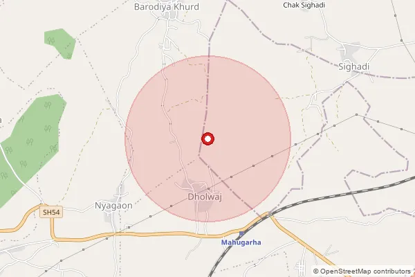 Map showing approximate area covered by Pincode 473110 — Barodiya Kalan, Guna