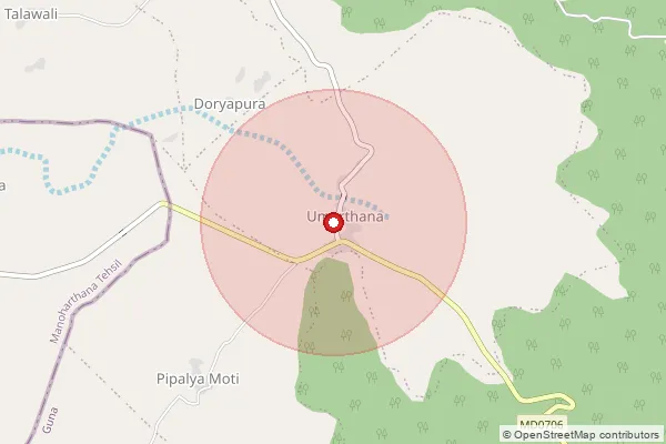 Map showing approximate area covered by Pincode 473118 — Umarthana B.O, Guna
