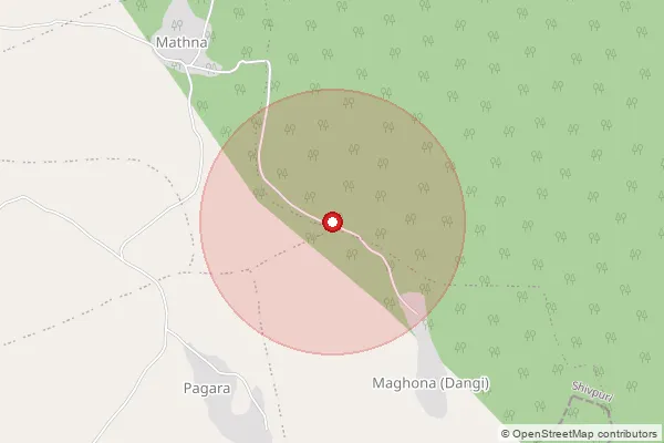 Map showing approximate area covered by Pincode 473781 — Kutwara B.O, Shivpuri