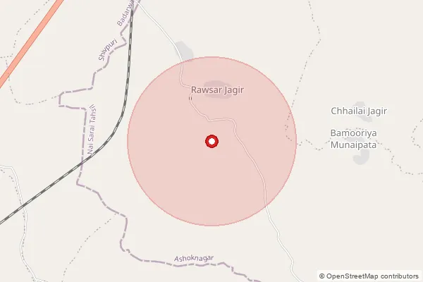Map showing approximate area covered by Pincode 473885 — Bamore B.O, Shivpuri