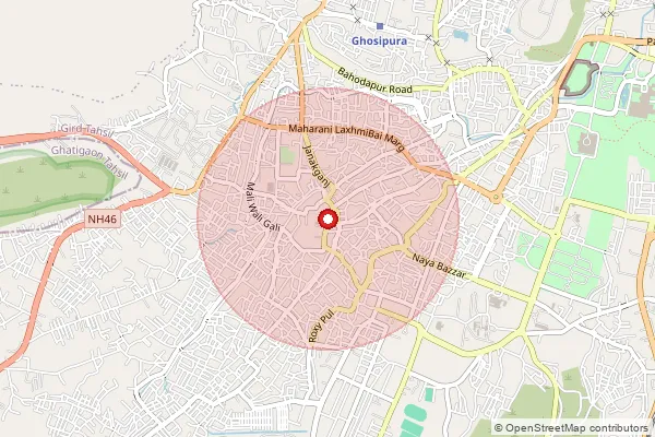 Map showing approximate area covered by Pincode 474001 — Lashkar H.O, Gwalior