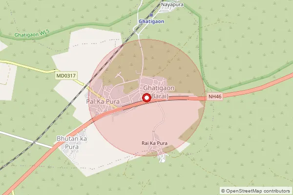 Map showing approximate area covered by Pincode 475331 — Ghatigaon S.O, Gwalior