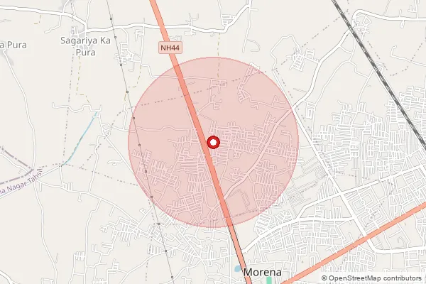 Map showing approximate area covered by Pincode 476001 — Morena H.O, Morena