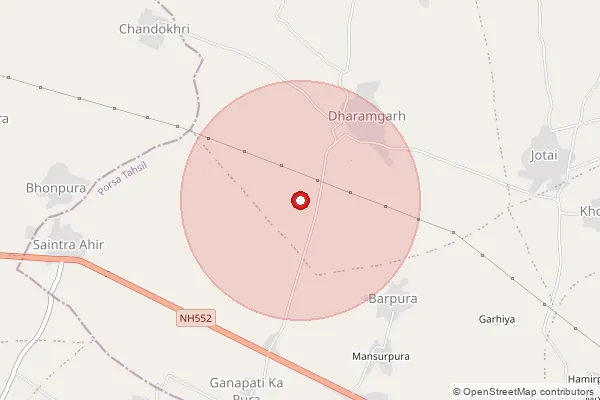 Map showing approximate area covered by Pincode 476115 — Tareni B.O, Morena