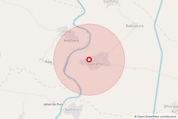 Map showing approximate area covered by Pincode 476224 — Khutiyanihar B.O, Morena