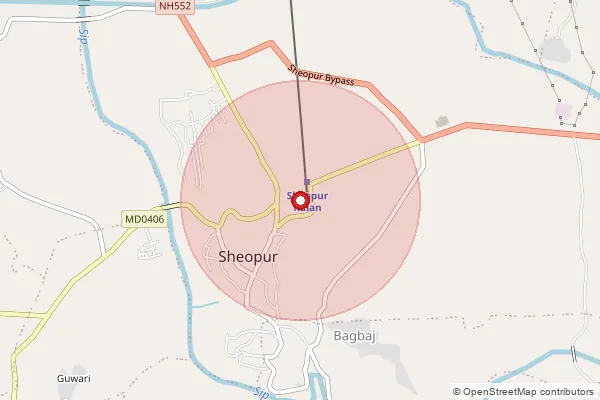 Map showing approximate area covered by Pincode 476337 — Tillipur B.O, Sheopur