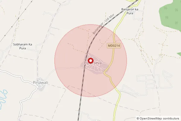 Map showing approximate area covered by Pincode 476444 — Jaitpur B.O, Morena