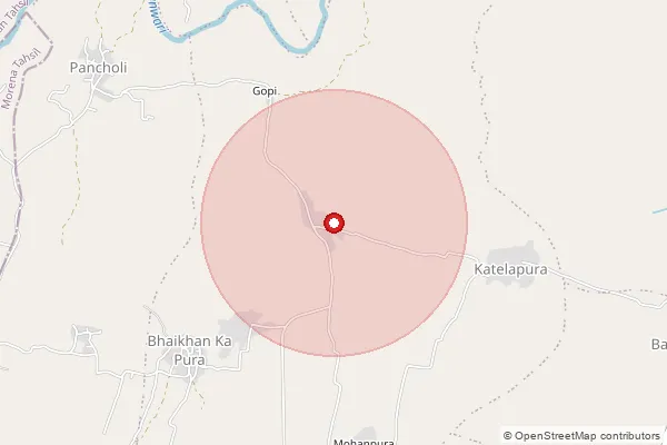 Map showing approximate area covered by Pincode 476554 — Lallu Basai B.O, Morena
