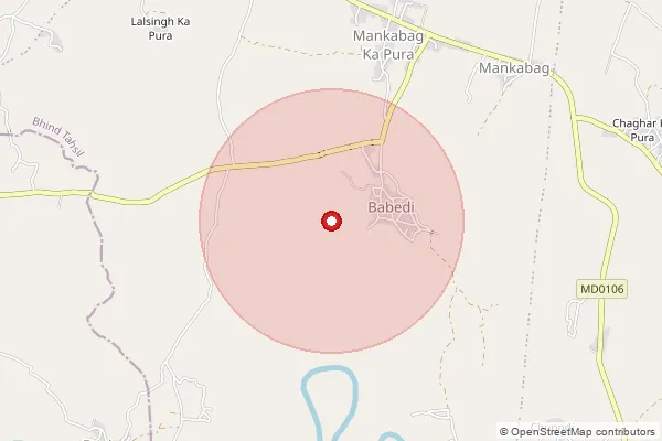 Map showing approximate area covered by Pincode 477105 — Didi B.O, Bhind