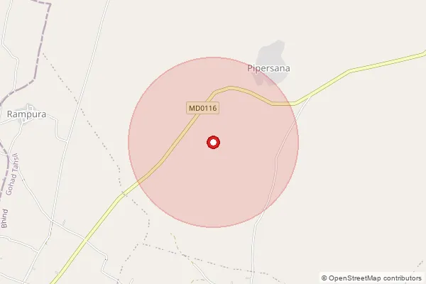 Map showing approximate area covered by Pincode 477116 — Piparsana B.O, Bhind