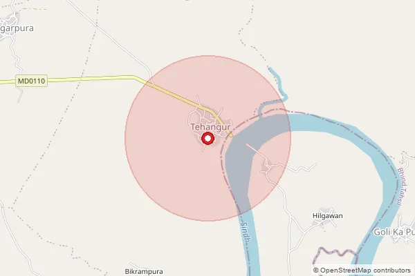 Map showing approximate area covered by Pincode 477333 — Tehangur B.O, Bhind