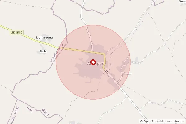 Map showing approximate area covered by Pincode 477449 — Gangepura B.O, Bhind