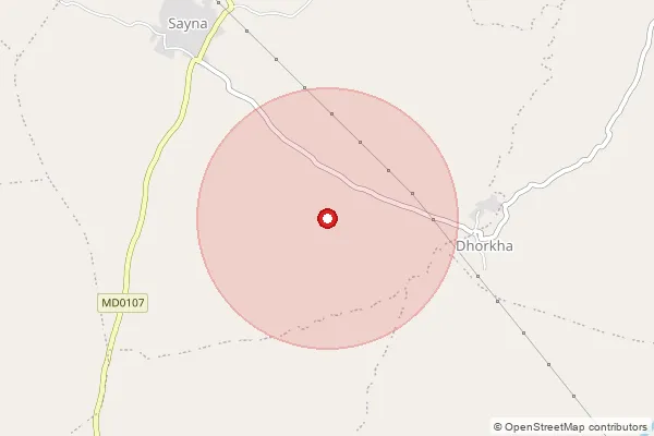 Map showing approximate area covered by Pincode 477557 — Gutor B.O, Bhind