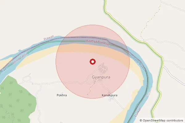 Map showing approximate area covered by Pincode 477566 — Barhi S.O (Bhind, Bhind