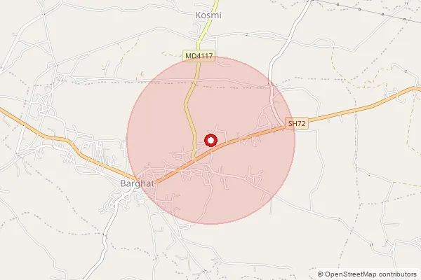 Map showing approximate area covered by Pincode 480667 — Barghat S.O, Seoni