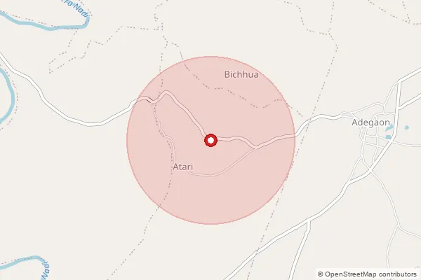 Map showing approximate area covered by Pincode 480887 — Adegaon S.O, Seoni