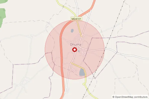 Map showing approximate area covered by Pincode 480888 — Dhuma S.O, Seoni