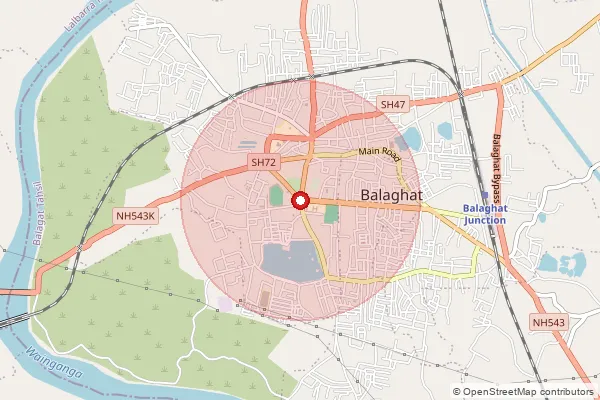 Map showing approximate area covered by Pincode 481001 — Balaghat H.O, Balaghat