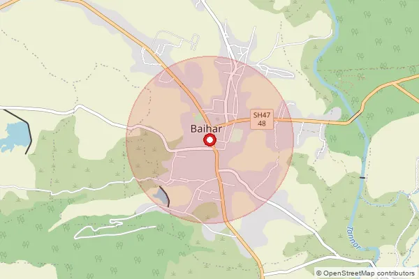 Map showing approximate area covered by Pincode 481111 — Baihar S.O, Balaghat