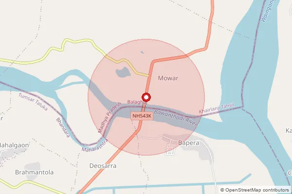 Map showing approximate area covered by Pincode 481337 — Khairlanji S.O, Balaghat