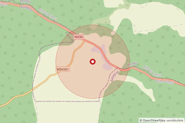 Map showing approximate area covered by Pincode 481996 — Dhangaon B.O, Mandla