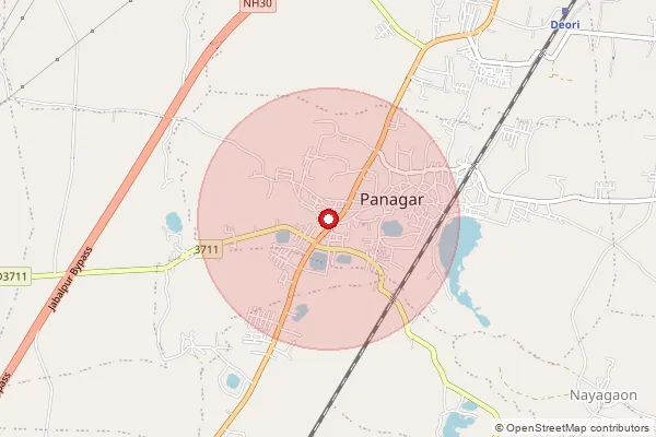 Map showing approximate area covered by Pincode 483220 — Padaria B.O, Jabalpur