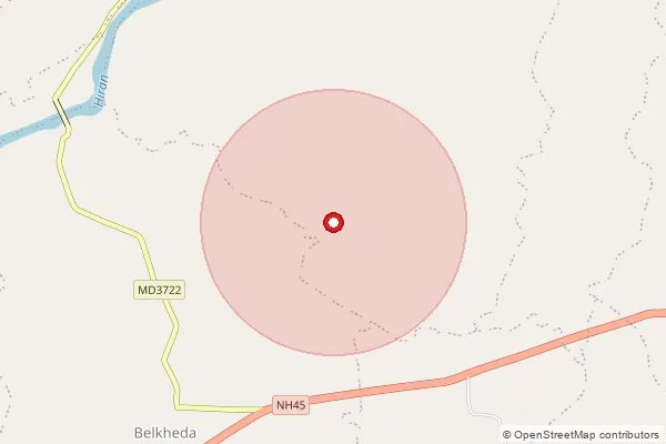 Map showing approximate area covered by Pincode 483775 — Singodi B.O, Katni