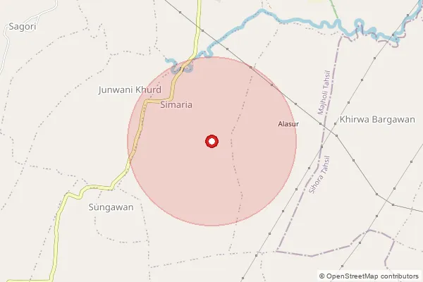 Map showing approximate area covered by Pincode 483990 — Khamaria Jhanda B.O, Katni