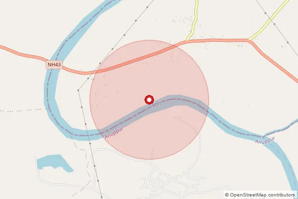 Map showing approximate area covered by Pincode 484116 — Kelhauri B.O, Anuppur