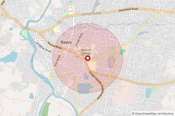 Map showing approximate area covered by Pincode 486001 — Rewa H.O, Rewa