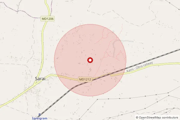 Map showing approximate area covered by Pincode 486883 — Sarai, Sidhi