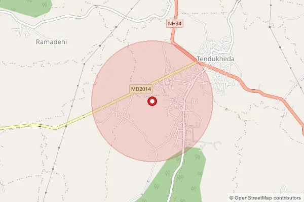 Map showing approximate area covered by Pincode 487337 — Sagoni Tendukheda S.O, Narsinghpur