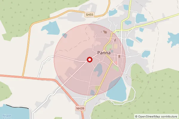 Map showing approximate area covered by Pincode 488443 — Baghwar B.O, Panna