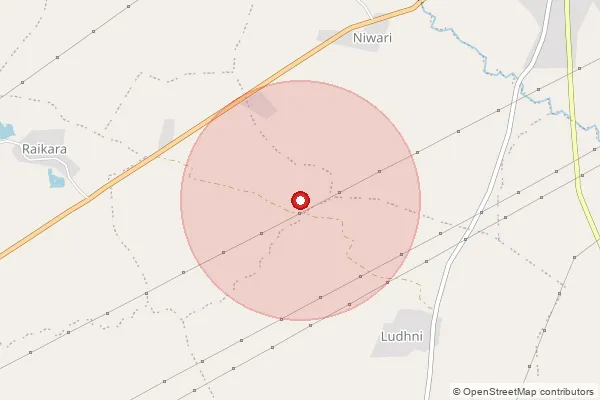 Map showing approximate area covered by Pincode 488446 — Kriishangarh B.O, Panna