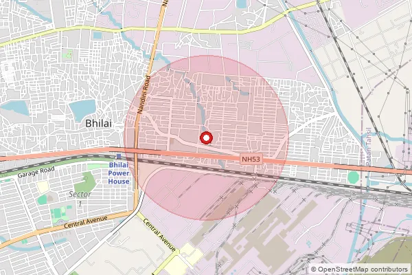 Map showing approximate area covered by Pincode 490025 — Janjgiri Bo, Durg