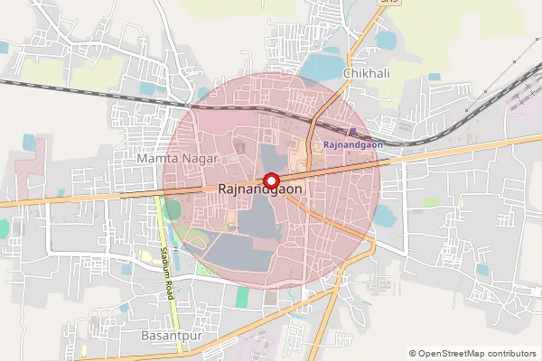 Map showing approximate area covered by Pincode 491444 — Bijetala Bo, Rajnandgaon