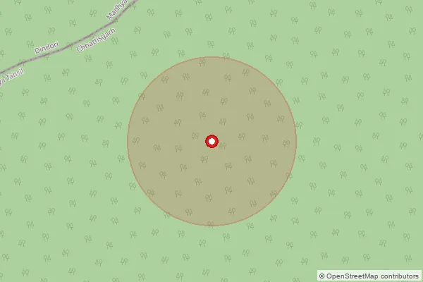 Map showing approximate area covered by Pincode 491559 — Bodtarakhurd Bo, Kabirdham